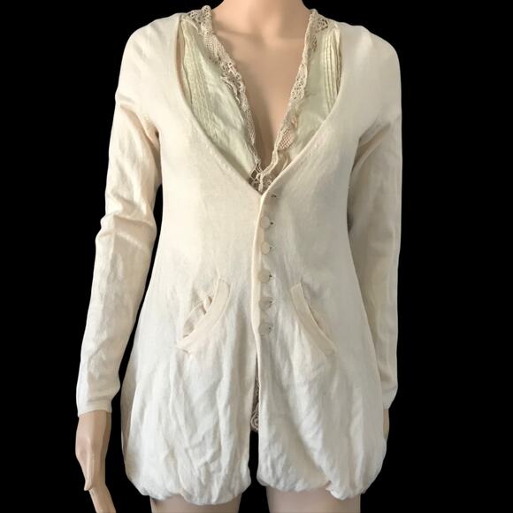Anthropologie Knitted + Knotted Lace Tulle Pale Noon Button Cardigan Sweater M - Picture 4 of 8